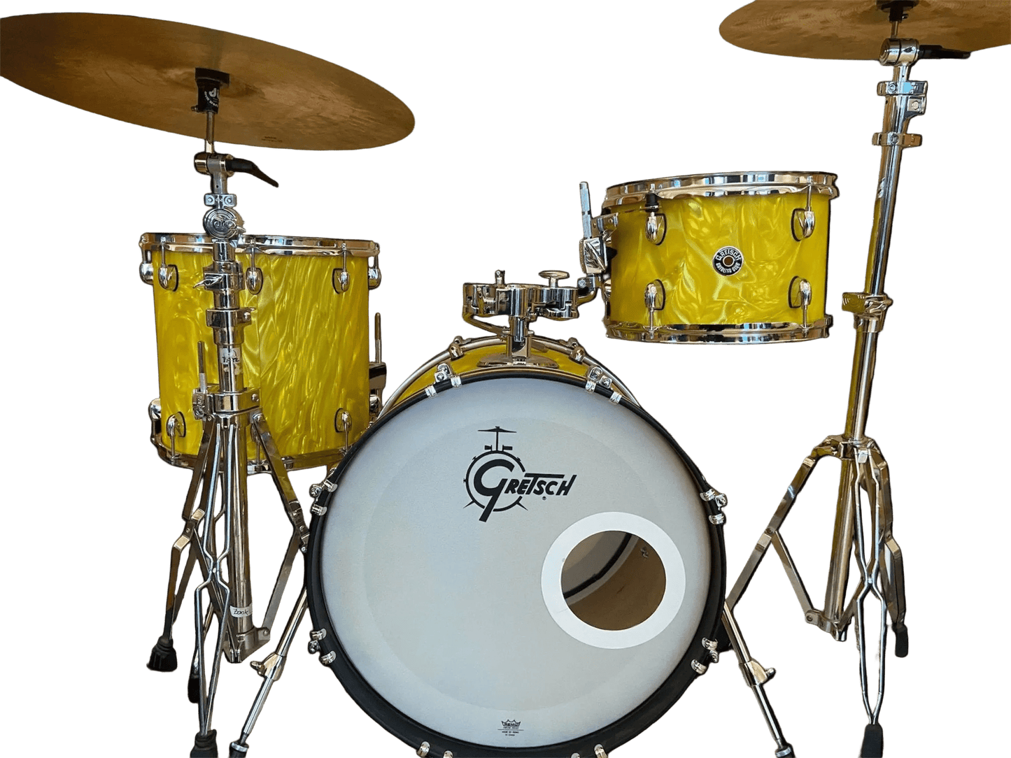Gretsch Catalina Club Yellow Satin Flame Gretsch Drumset Roadhouse Vintage Vibes