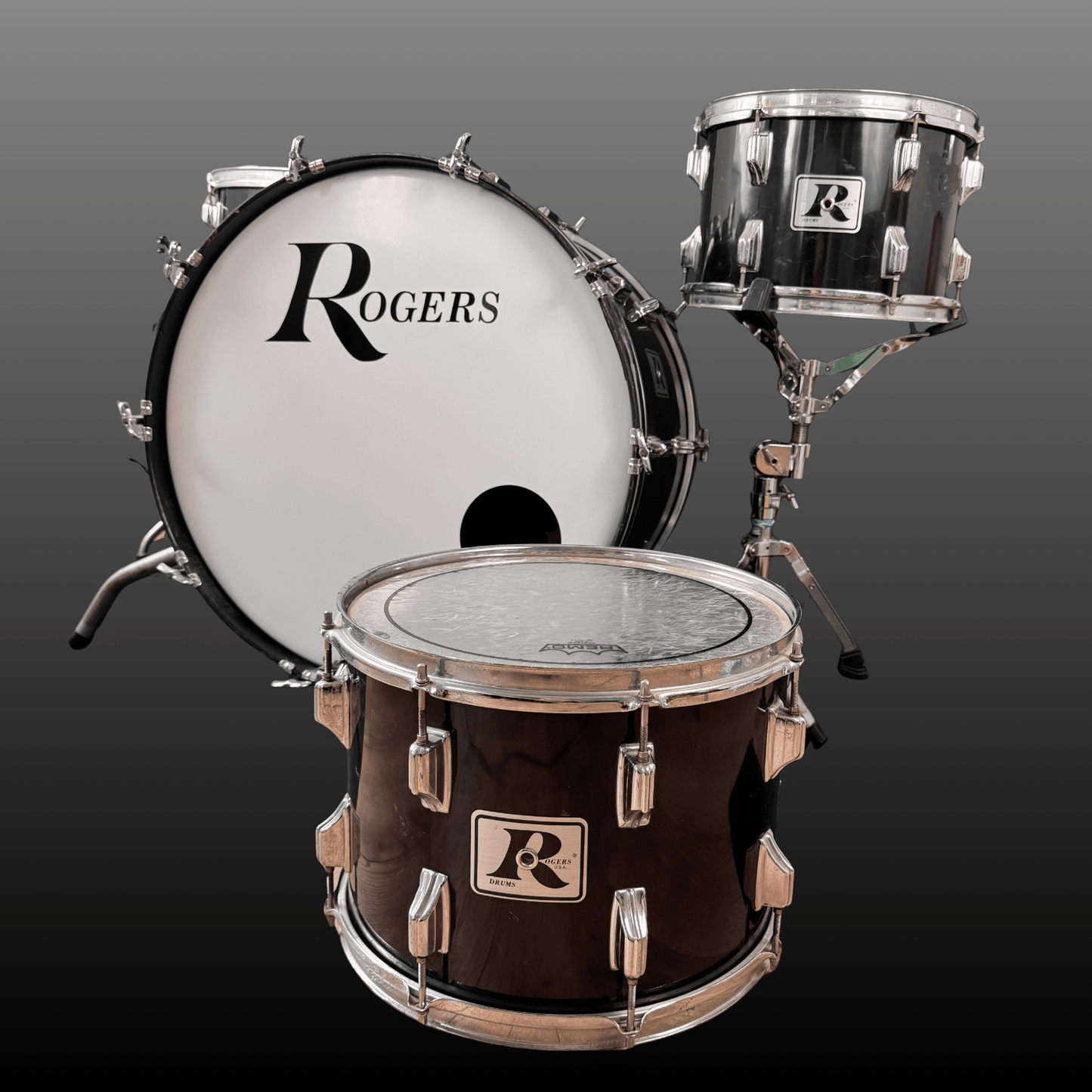 Rogers Big R Drum Kit Piano Black Rogers Drumset Roadhouse Vintage Vibes