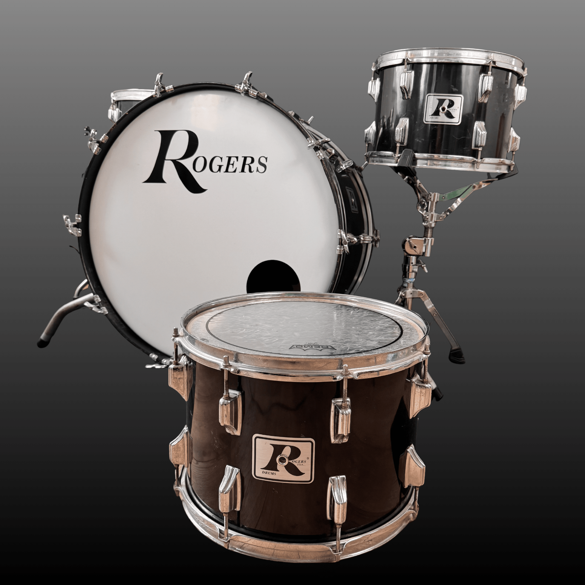 Rogers Big R Drum Kit Piano Black Rogers Drumset Roadhouse Vintage Vibes