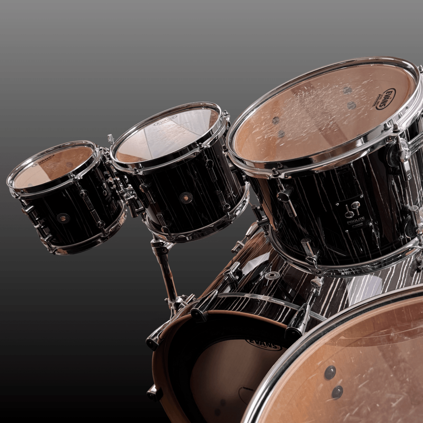 Sonor ProLite Ebony White Stripes Drum Set Sonor Drumset Roadhouse Vintage Vibes