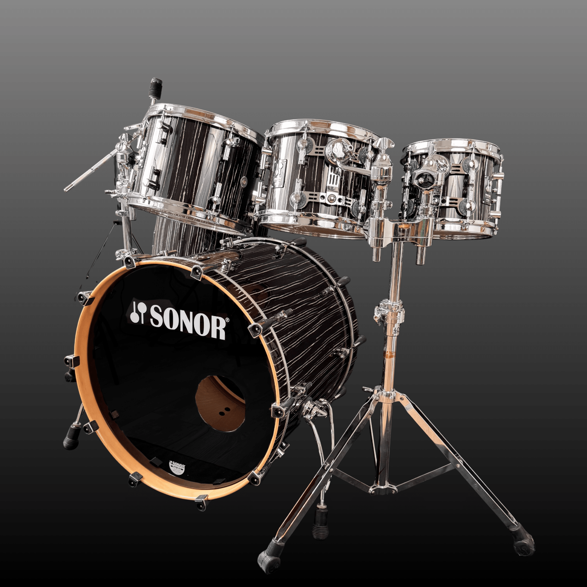 Sonor ProLite Ebony White Stripes Drum Set Sonor Drumset Roadhouse Vintage Vibes
