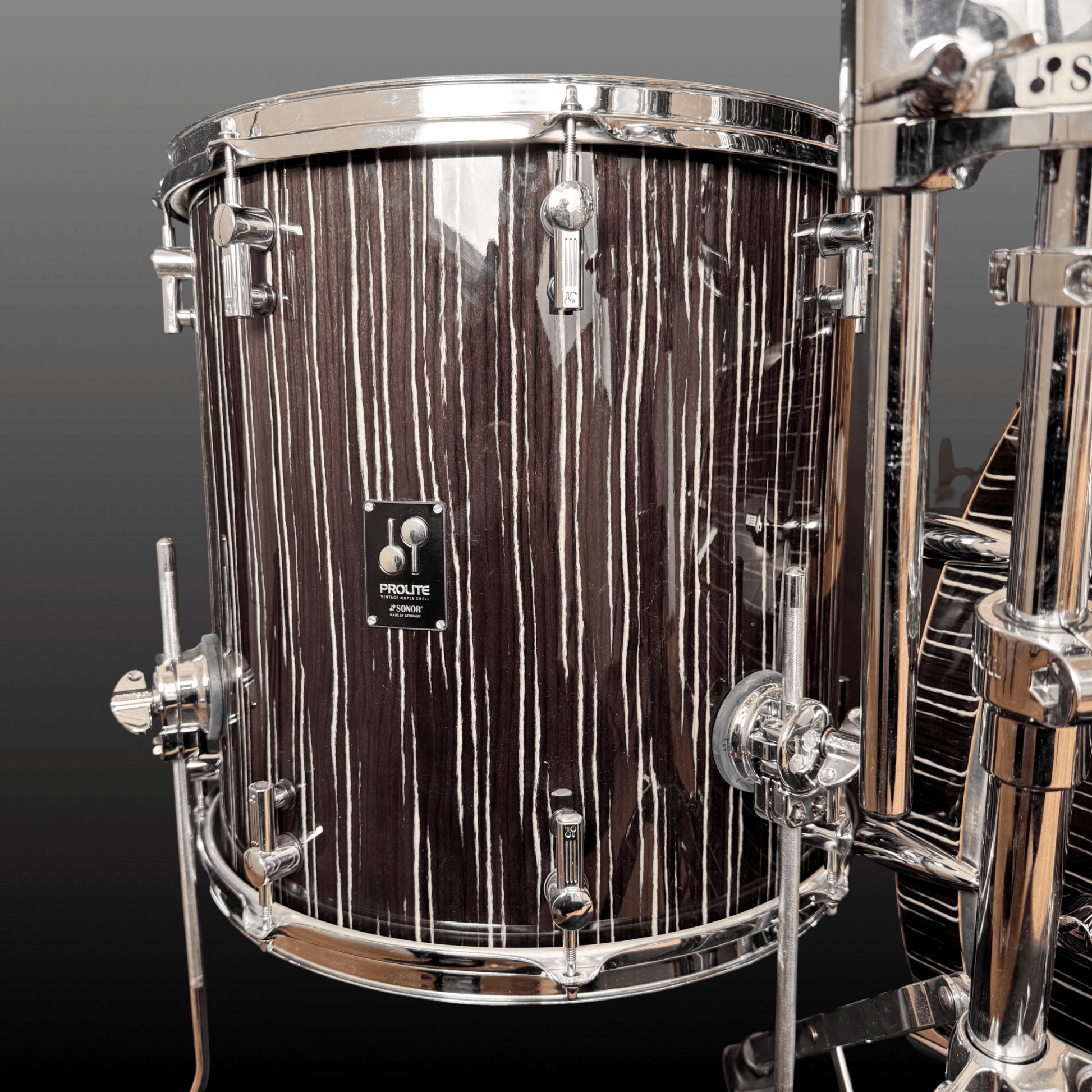 Sonor ProLite Ebony White Stripes Drum Set Sonor Drumset Roadhouse Vintage Vibes