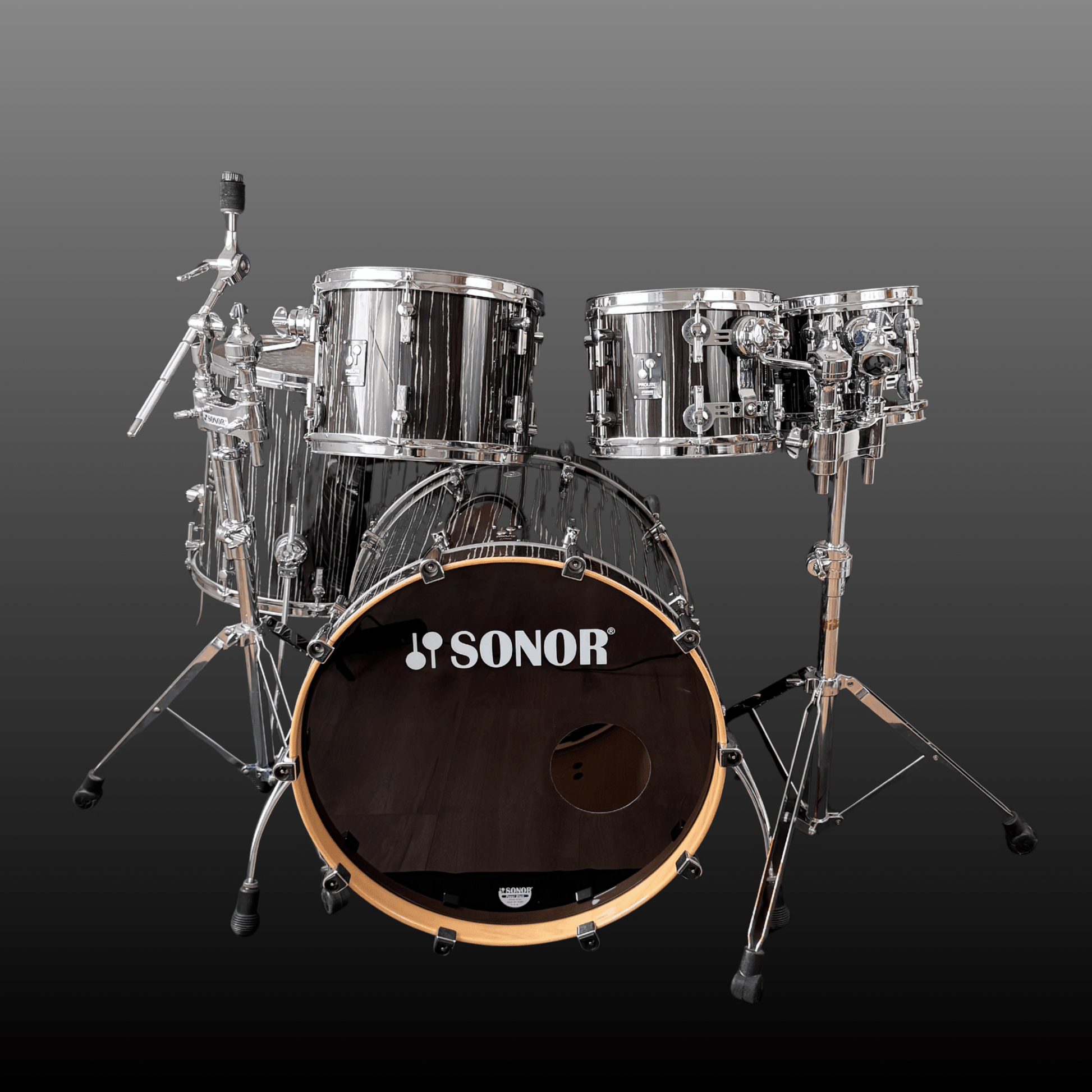 Sonor ProLite Ebony White Stripes Drum Set Sonor Drumset Roadhouse Vintage Vibes